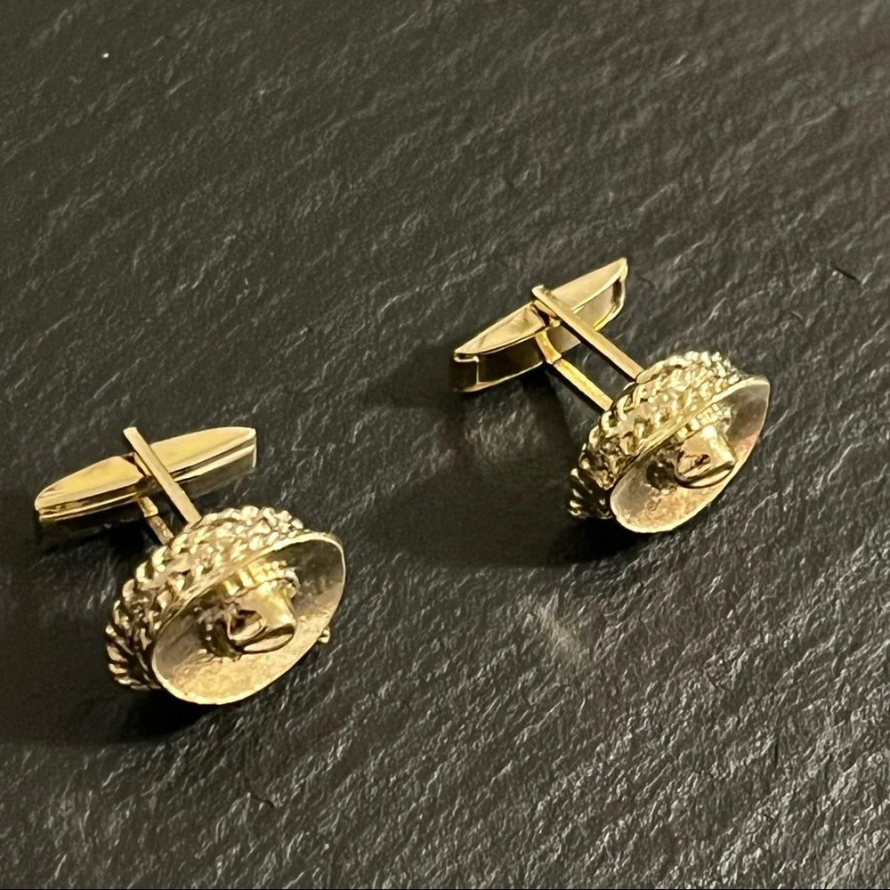 Vintage Gold Tone Cowboy Hat Rope Western Theme Cufflinks